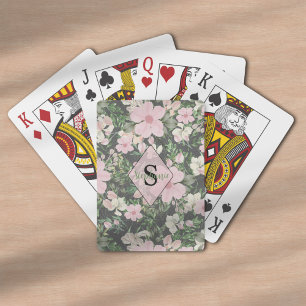 Vintage Lush Pink Botanisches Monogramm Spielkarten