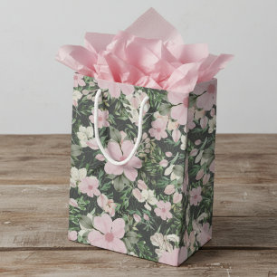 Vintage Lush Pink Botanisches Muster Mittlere Geschenktüte