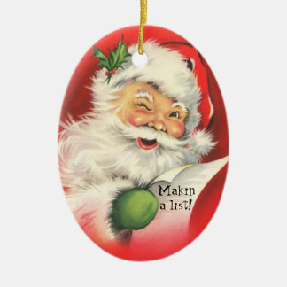 Vintage lustige blinzelnde Sankt Keramik Ornament