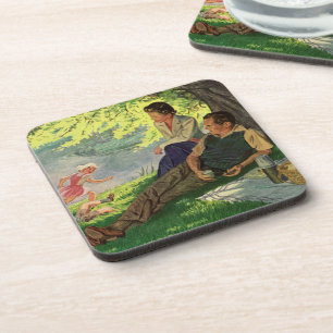 Vintage lustige Familienpicknick unter einem schat Getränkeuntersetzer