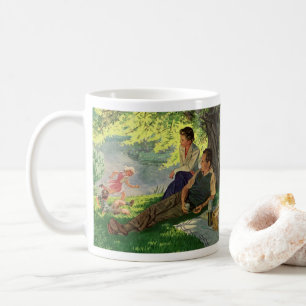 Vintage lustige Familienpicknick unter einem schat Kaffeetasse