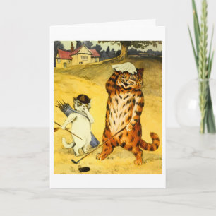 Vintage lustige Golfkatze und Caddie-Illustration Karte