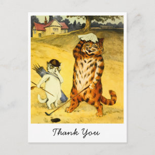 Vintage Lustige Golfspielende Katze & Caddie Danke Feiertagspostkarte