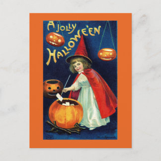 Vintage lustige Halloween-Mädchen-Hexe Postkarte