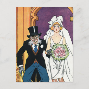 Vintage lustige Hochzeit, Mai Dezember Romantik Postkarte