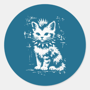 Vintage lustige Katze Punk Kätzchen Meme Männer Fr Runder Aufkleber