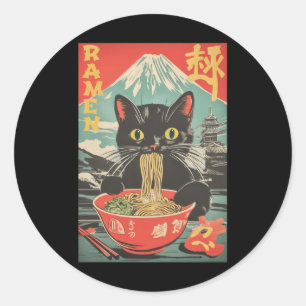 Vintage lustige Katze Ramen Anime Katze Japanisch Runder Aufkleber