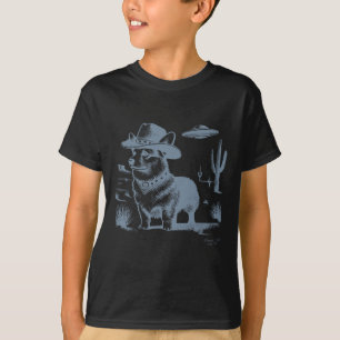 Vintage Lustiger 90er Western Cowboy Corgi Ufo T-Shirt