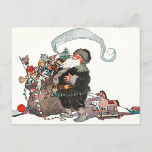 Vintage lustiger alter Elf Santa Claus Geschenke W Feiertagspostkarte