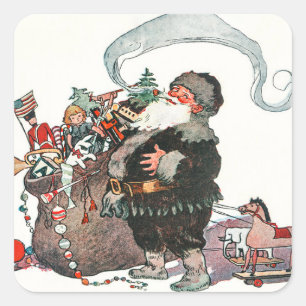 Vintage lustiger alter Elf Santa Claus Geschenke W Quadratischer Aufkleber