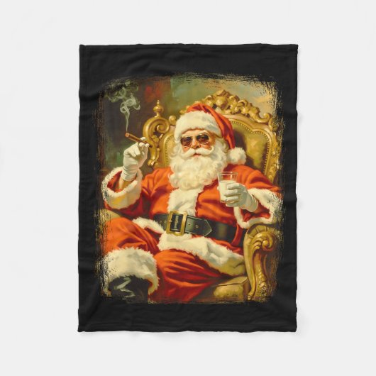 Vintage lustiger cooler großer Boss Weihnachtsmann Fleecedecke (Vorderseite)