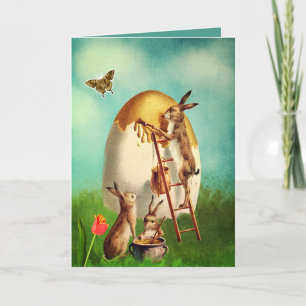 Vintage Lustiger Hase und Osterei Feiertagskarte