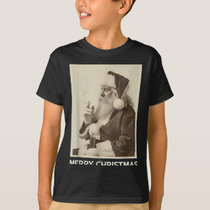 Vintage Lustiger Rauchender Weihnachtsmann Merry T-Shirt