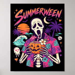 Vintage lustiger spooky Geist Strand Sommerurlaub Poster