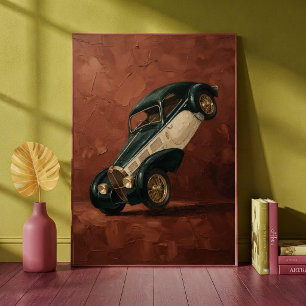 Vintage-Luxusauto beim Wheelie Kunst Poster