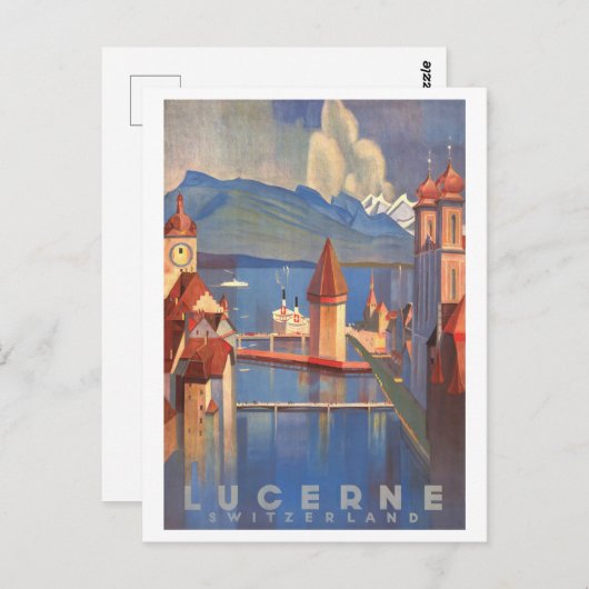 Vintage Luzerner Schweiz Reiseplakat Postkarte (Vorne/Hinten)