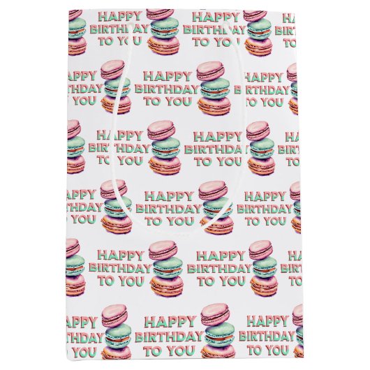 Vintage Macaron Cookies zum Geburtstag Mittlere Geschenktüte (Vorderseite)