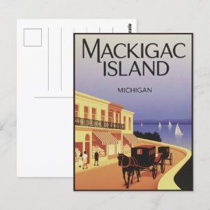 Vintage Mackinac Insel Michigan mit Blume Geschenk Postkarte