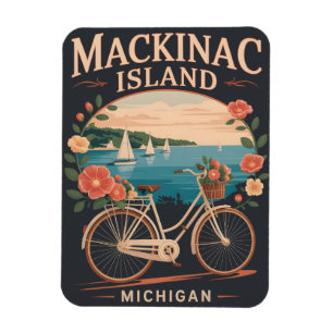Vintage Mackinac Insel Michigan mit Fahrrad-Blume Magnet