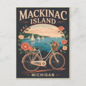 Vintage Mackinac Insel Michigan mit Fahrrad-Blume Postkarte (Vorderseite)