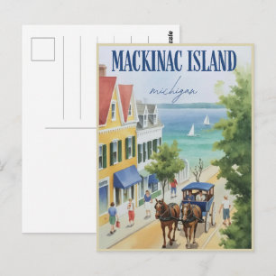 Vintage Mackinac Island Michigan mit Blumen Gesche Postkarte
