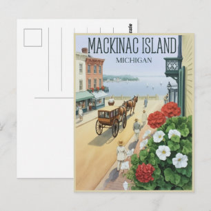 Vintage Mackinac Island Michigan mit Blumen Gesche Postkarte