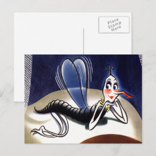 Vintage Madame Malaria-Mücke Postkarte