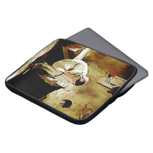 Vintage Mädchen am Kamin Computerhülle Laptopschutzhülle