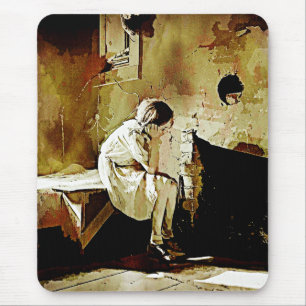 Vintage-Mädchen-am-Kamin-Mauspad Mousepad