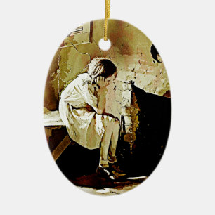 Vintage-Mädchen am Kamin-Ornament Keramik Ornament