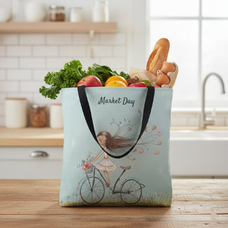 Vintage Mädchen auf Fahrrad Blumenmarkt Tasche