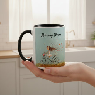 Vintage Mädchen auf Fahrrad personalisierte Blumen Zweifarbige Tasse