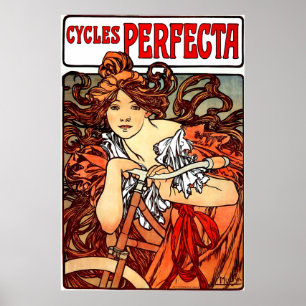 Vintage Mädchen auf Fahrrad Poster Druck