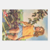 Vintage Mädchen beobachten Vögel in einem Baum, Fr Geschenkpapier Set (Vorderseite 2)