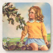 Vintage Mädchen beobachten Vögel in einem Baum, Fr Getränkeuntersetzer (Vorderseite)