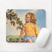 Vintage Mädchen beobachten Vögel in einem Baum, Fr Mousepad (Mit Mouse)