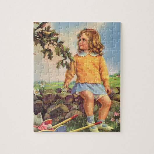 Vintage Mädchen beobachten Vögel in einem Baum, Fr Puzzle (Vertikal)
