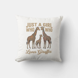 Vintage Mädchen, das Giraffen Liebt T-Shirt Design Kissen