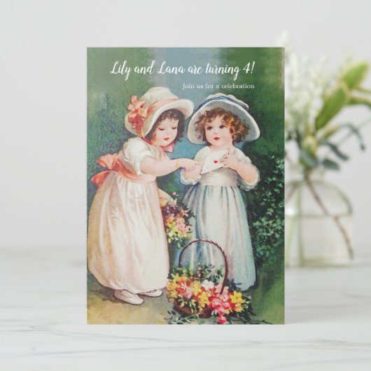 Vintage Mädchen Einladung (Stehend Vorderseite)