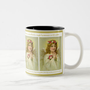 Vintage Mädchen Engel mit Rosen Memorare-Gebet Zweifarbige Tasse