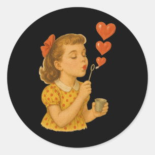 Vintage Mädchen gibt Luftküsse Liebe Valentinstag  Runder Aufkleber