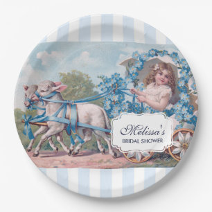 Vintage Mädchen in Kutsche mit Lämmern - Braut-Tee Pappteller