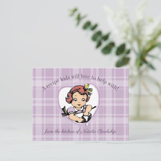 Vintage Mädchen kochen Kochkarte Postkarte (Stehend Vorderseite)