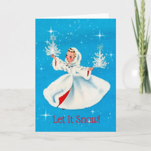 Vintage-Mädchen Lass es schneien Weihnachtskarte Karte