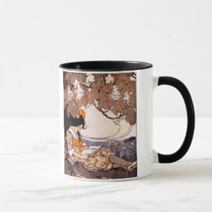 Vintage Mädchen liest unter einem Baum Tasse