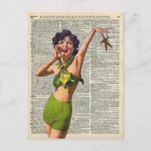 Vintage Mädchen mit einem Seestern Postkarte
