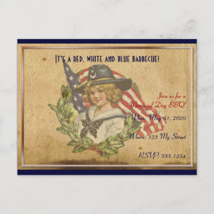 Vintage Mädchen mit Flaggen Memorial Day Postkarte