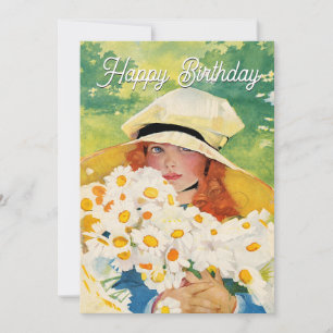 Vintage Mädchen mit Gänseblümchen Feiertagskarte