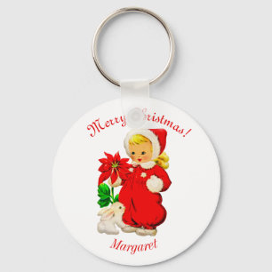 Vintage Mädchen mit Hasen Weihnachtsanhänger Schlüsselanhänger