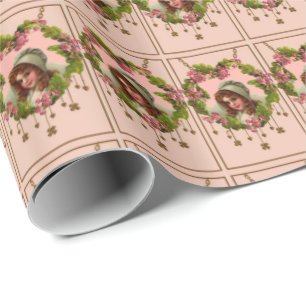 Vintage Mädchen mit Herz Geschenkverpackungspapier Geschenkpapier